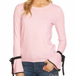 CeCe Knit Pink Long Sleeve Top with Black Ribbon Accents